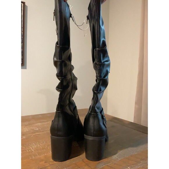 NWT White Mountain Black Slouch Boots 8.5 Wide Calf Women’s Heeled Boot Belted - Picture 7 of 11